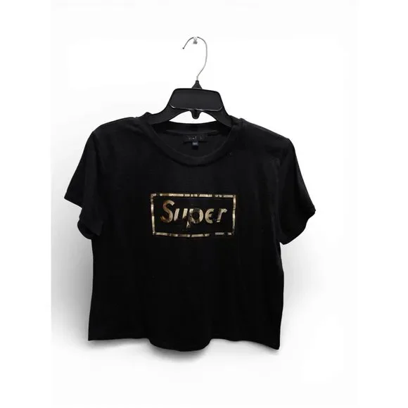 Black Graphic Crop Tee • “Super” Logo • Streetwear Vibes • Size L - Picture 5 of 11
